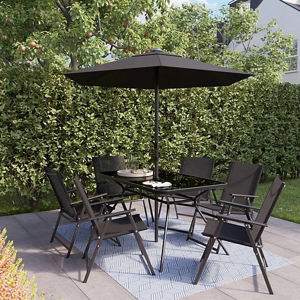 Bahama Matt Black Metal 6 Seater Dining set