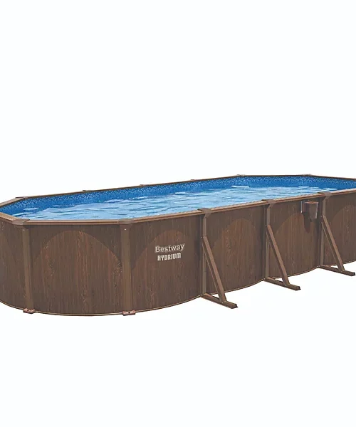 Bestway Hydrium Oval Steel Wall Pool Set, 24FT Swimming Pool, Wood Print