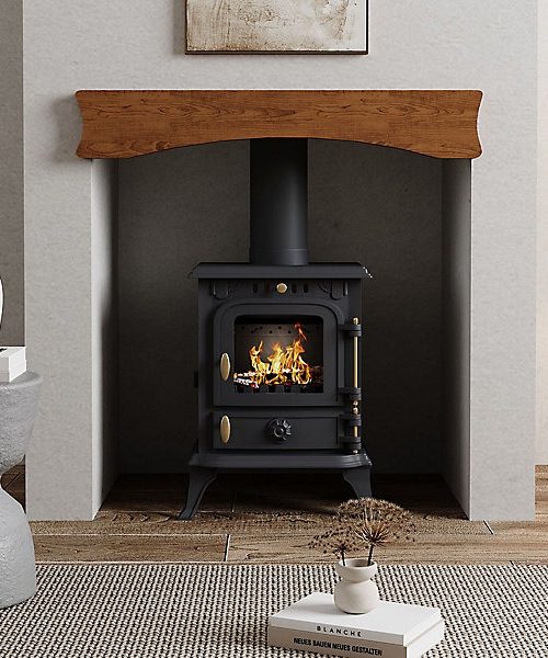 5KW Cast Iron Eco Design Stove MultiFuel Wood Burning Stove Fireplace with H 32cm Metal Stove Pipe